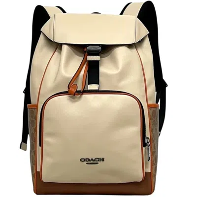 Pre-owned Coach Signature Beige White Leather Backpack () In Beige, White