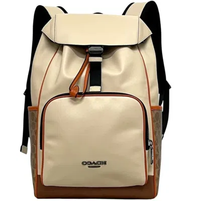 Pre-owned Coach Signature Beige White Leather Backpack () In Beige, White