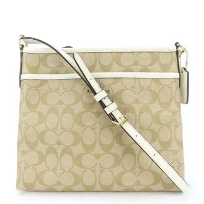Pre-owned Coach Signature Beige White Pvc Leather Shoulder Bag ()