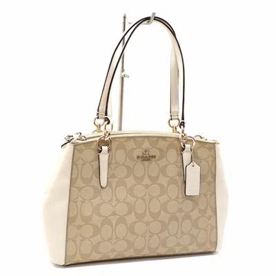 Pre-owned Coach Signature Beige White Signature Line Tote Bag () In Multi