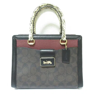 Pre-owned Coach Signature Black Bordeaux Brown Signature Line Handbag Shoulder Bag ()