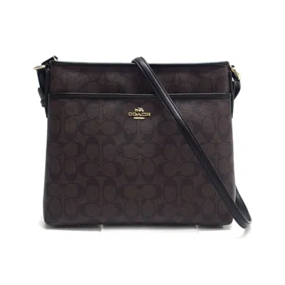 Pre-owned Coach Signature Black Brown Dark Brown Signature Line Shoulder Bag ()