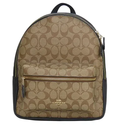 Pre-owned Coach Signature Black Brown Pvc Leather Backpack () In Black, Brown