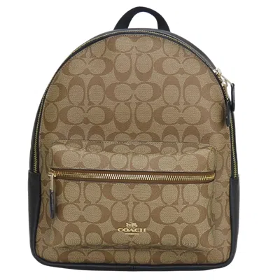 Pre-owned Coach Signature Black Brown Pvc Leather Backpack () In Black, Brown