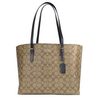 Pre-owned Coach Signature Black Brown Pvc Leather Tote Bag () In Multi
