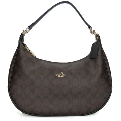 Pre-owned Coach Signature Black Dark Brown Leather Pvc Shoulder Bag ()