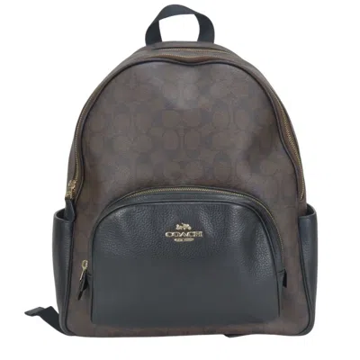 Pre-owned Coach Signature Black Dark Brown Pvc Leather Backpack () In Black, Dark Brown