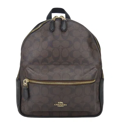 Pre-owned Coach Signature Black Dark Brown Pvc Leather Backpack () In Black, Dark Brown