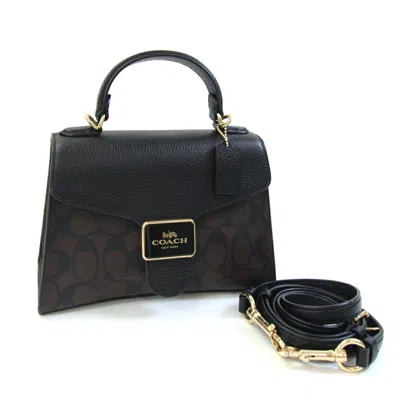 Pre-owned Coach Signature Black Dark Brown Pvc Leather Handbag Shoulder Bag () In Multi