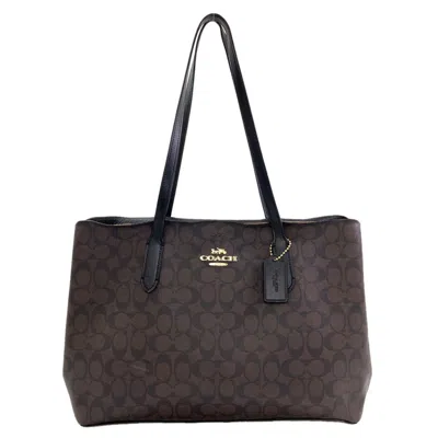 Pre-owned Coach Signature Black Dark Brown Signature Line Tote Bag () In Black, Dark Brown