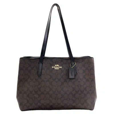 Pre-owned Coach Signature Black Dark Brown Signature Line Tote Bag () In Black, Dark Brown