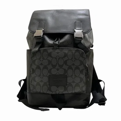 Pre-owned Coach Signature Black Gray Pvc Leather Backpack ()