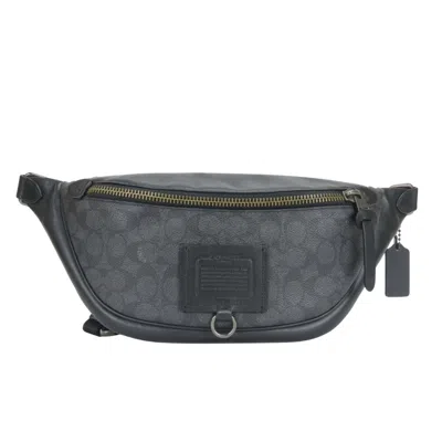 Pre-owned Coach Signature Black Gray Pvc Leather Fanny Pack Sling Bag () In Multi