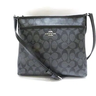 Pre-owned Coach Signature Black Gray Pvc Leather Shoulder Bag () In Black, Gray