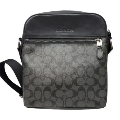 Pre-owned Coach Signature Black Gray Pvc Leather Shoulder Bag () In Multi