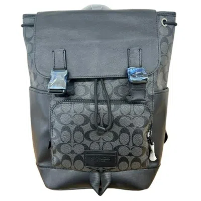 Pre-owned Coach Signature Black Leather Canvas Backpack ()