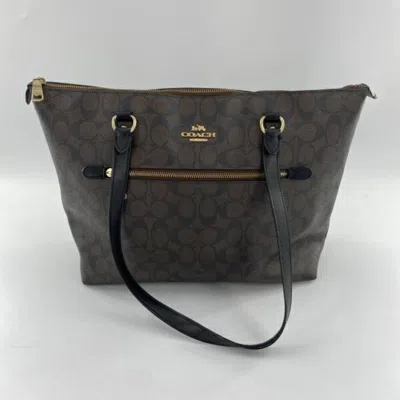 Pre-owned Coach Signature Blue Brown Signature Line Tote Bag () In Multi