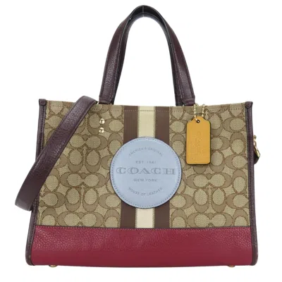 Pre-owned Coach Signature Bordeaux Brown Canvas Leather Tote Bag ()