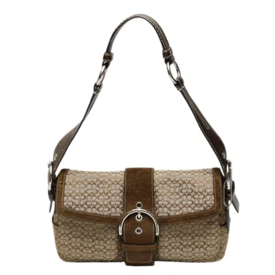 Pre-owned Coach Signature Brown Canvas Leather Handbag Shoulder Bag ()