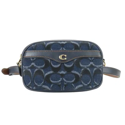 Pre-owned Coach Signature Brown Navy Denim Leather Fanny Pack Pouch ()