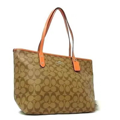 Pre-owned Coach Signature Brown Orange Pvc Leather Tote Bag () In Multi