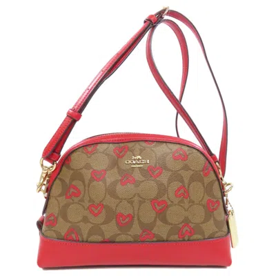 Pre-owned Coach Signature Brown Red Color Pvc Shoulder Bag () In Brown, Red Color
