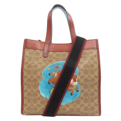 Pre-owned Coach Signature Brown Signature Line Tote Bag ()