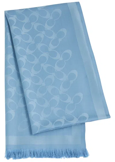 Coach Signature C Logo-jacquard Scarf In Blue