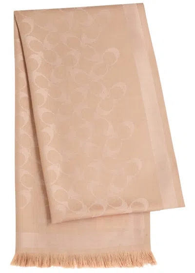 Coach Signature C Logo-jacquard Scarf In Camel