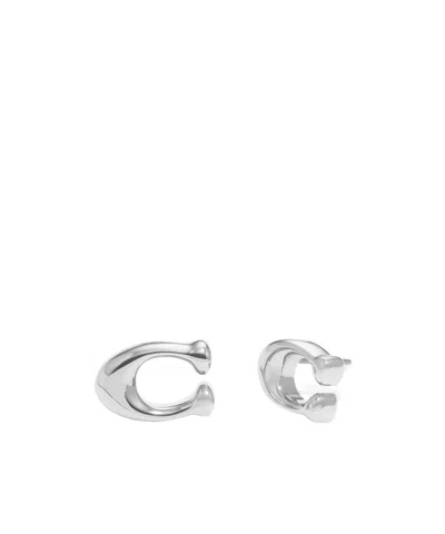 Coach Signature C Stud Earrings In Rhodium