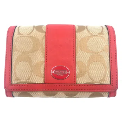 Coach Signature Canvas Leather Compact Wallet In Sand