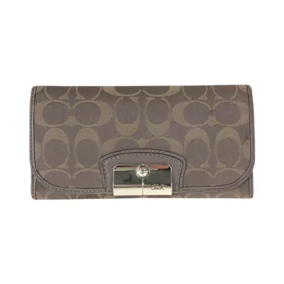 Coach Signature Canvas Leather Long Wallet In Gray