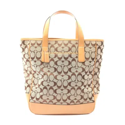 Coach Signature Canvas Leather Tote Bag In Sand