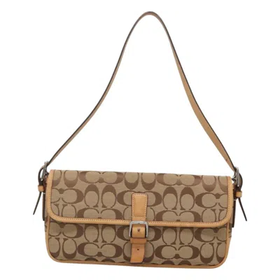 Pre-owned Coach Signature Canvas Shoulder Bag () In Sand