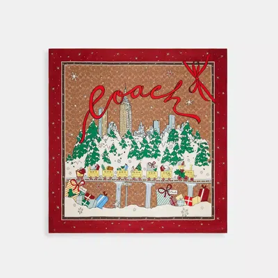 Coach Signature Central Park Print Silk Square Scarf In Brown