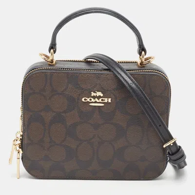 Coach Signature Coated Canvas And Leather Box Top Handle Bag In Brown