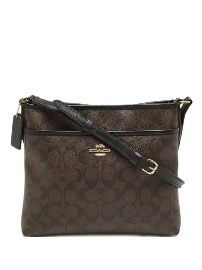 Pre-owned Coach Signature Coated Cross Body Bag In Brown