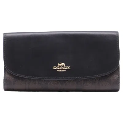 Coach Signature Continental Wallet In Brown Coated Canvas And Leather