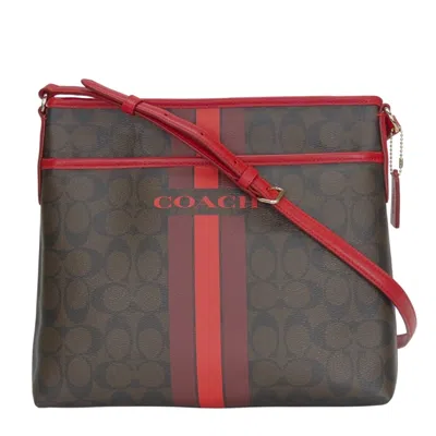 Pre-owned Coach Signature Dark Brown Red Color Pvc Leather Shoulder Bag ()