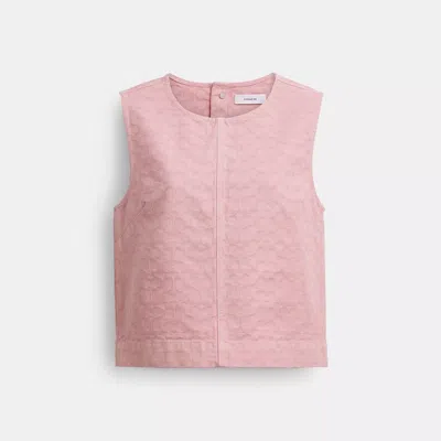 Coach Signature Denim Sleeveless Top In Pink
