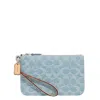 Coach Signature Denim Wristlet In Blue