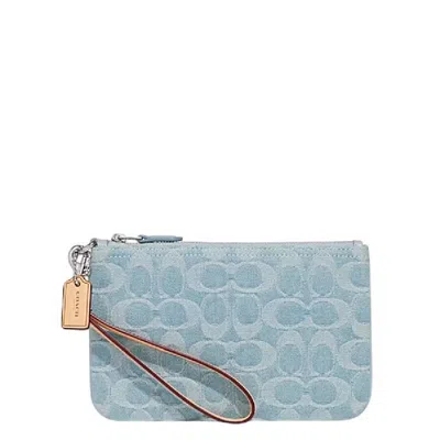 Coach Signature Denim Wristlet In Blue