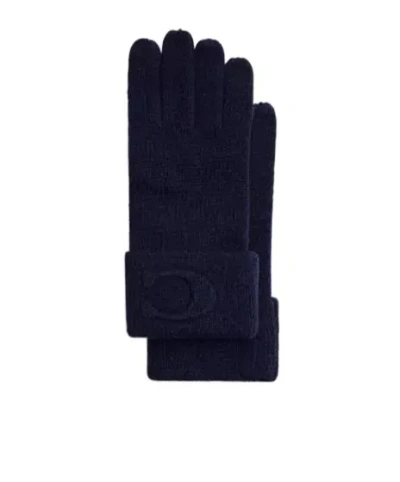 Coach Signature Embossed Knit Gloves In Deep Blue