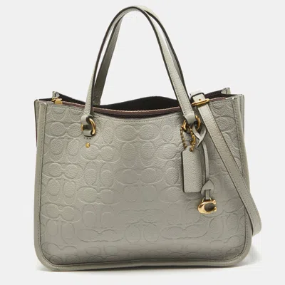 Coach Signature Embossed Leather Tyler Carryall Tote In Gray