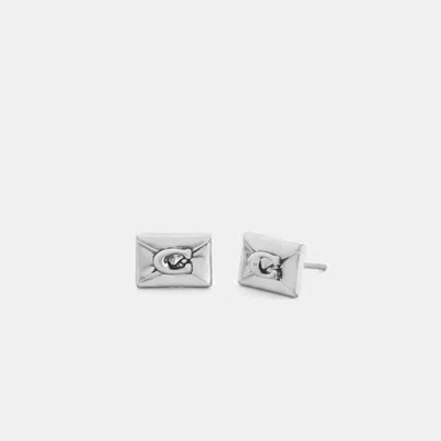 Coach Signature Envelope Stud Earrings In Silver