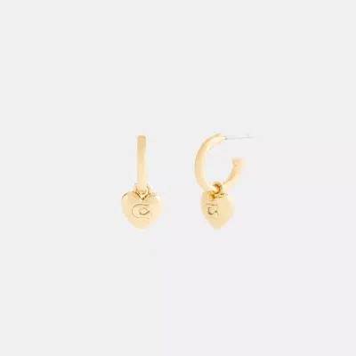 Coach Signature Heart Charm Hoop Earrings In Gold