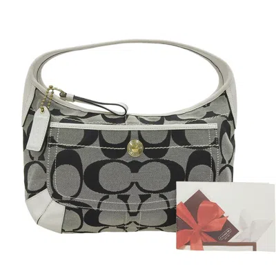 Coach Signature Hobo Bag Canvas Leather In White