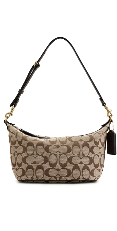 Coach Signature Jacquard Pouch Shoulder Bag Khaki Maple