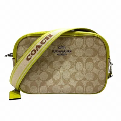 Pre-owned Coach Signature Khaki Lime Green Signature Line Shoulder Bag ()