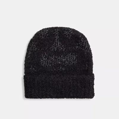 Coach Signature Knit Boucle Beanie In Black